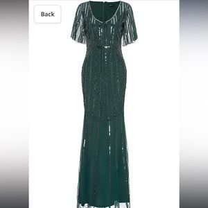 Metme Women's 1920s Formal Long Dress Retro Sequined Gown Party Green